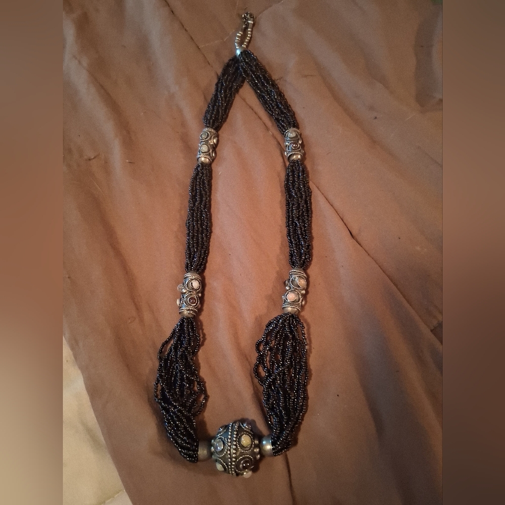Vintage Tibetan Tribal Multi Strand Glass Seed Bead Gemstone Necklace